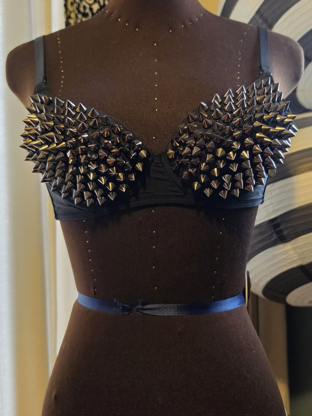 Black Spiked Bra - Studded Push-Up Lingerie